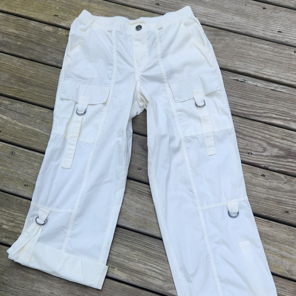 NWT-Women's White Cargo Track Pants - Picture 2 of 11